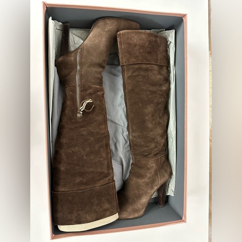 Miu Miu Chocolate Brown Suede Boots Sz 7.5 - Picture 2 of 16